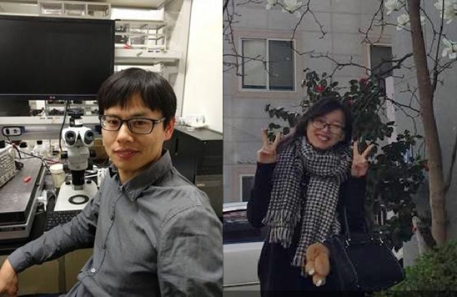 논문 제1저자인 양 지지에 연구위원(왼쪽)과 웨이 징징 연구위원. 두 사람은 부부다. - IBS 제공
